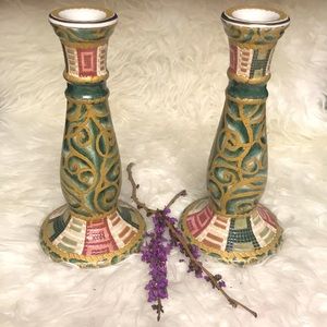 Vtg "Oriental Accent" Hand Painted 10" CANDLESTICK
